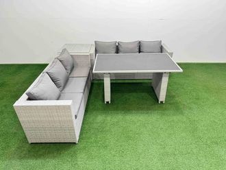 Fimous 6-seater Patio Rectangular Table Sofa Set with Side Table Light Grey
