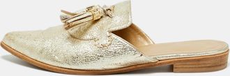Stuart Weitzman Gold Texture Leather Tassel Pointed Toe Flat Mules