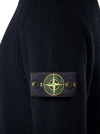 Stone Island Mens Cardigan Ribbed Knit Blue Virgin Wool Cardigans Sweater