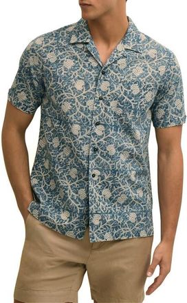 Brooks Brothers Block Print Cotton Camp Shirt in Bluevines at Nordstrom, Size Xx-Large
