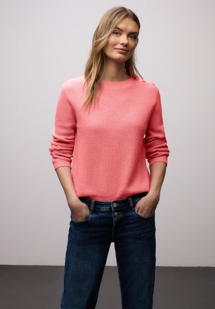 Street One Strickpullover STREET ONE, Damen, Gr. 34, striking coral meliert, Strick, Obermaterial: 37% Baumwolle, 34% Polyacryl, 26% Polyester, 3% Elasthan, unif