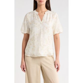 Vince Camuto Floral Print Short Sleeve Top in Camel at Nordstrom, Size Xx-Small