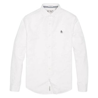Original Penguin Heren-shirt met lange mouwen Sticker Pete van EcoVero (Helder wit)