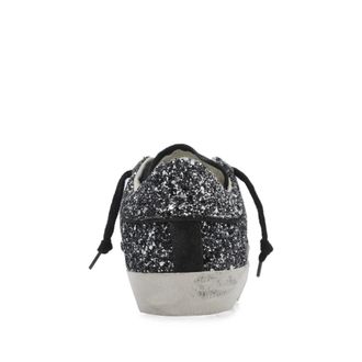 Philippe Model Womens Sneakers Sequin-Embellished Black-Silver Calf Leather Trainers Black/silver