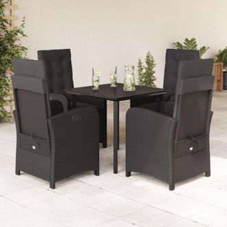 vidaXL Set De Muebles Jard&iacute;n 5 Pzas Con Cojines Rat&aacute;n Sint&eacute;tico Negro Vidaxl