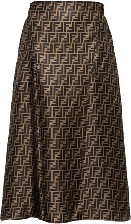 Fendi FF-pattern print midi skirt - women - Silk - 38 - Brown