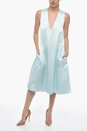 SA SU PHI Satin Midi Dress SERENA With V-Neck Sa Su Phi