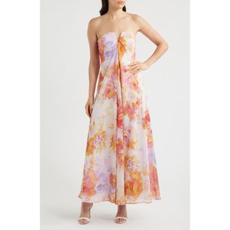 Parker The Emerson Floral Strapless Dress in Barely Peach at Nordstrom, Size 10