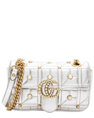 Gucci Metallic Matelass&eacute; Pearl Gg Marmont Small Flap Bag (Authentic Pre-Loved)