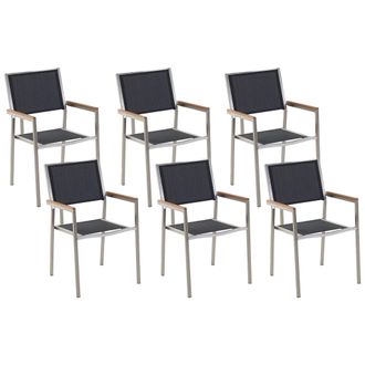 Beliani Beliani - Conjunto De 6 Sillas De Jard&iacute;n Con Asiento De Tela Negro Y Patas De Acero Apilables Grosseto