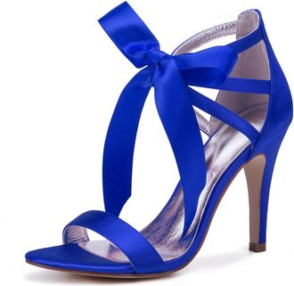 Generic Wedding Bridal Shoes Women Peep Toe High Heels Sandals Wedding Stain Evening Dress Stiletto Shoes 10.5Cm,Blue,7 UK