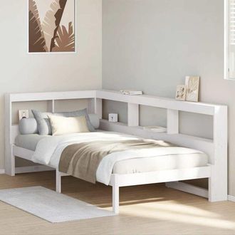 vidaXL Cama Con Estanter&iacute;a Sin Colch&oacute;n Madera Maciza Blanco 90x200 Cm Vidaxl