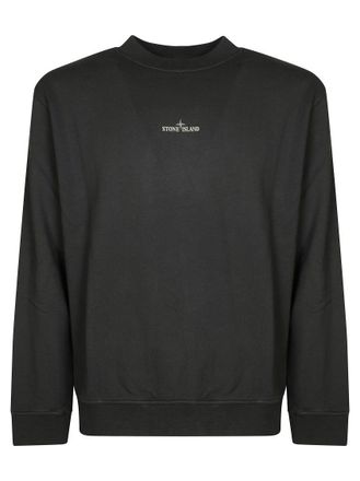 Stone Island Cropped Black Sweatshirt With Bold Emblem