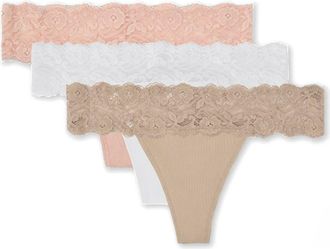 Pact Organic Cotton Lace Waist Thong 3-Pack in Barely There at Nordstrom, Size Xx-Large