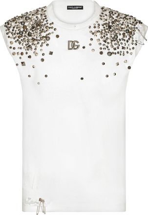 Dolce & Gabbana stud-embellished sleeveless T-shirt - men - Cotton/Nylon/Spandex/Elastane - 48 - White