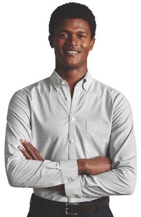 CHARLES TYRWHITT Non-Iron Stretch Oxford Check Shirt in Silver Grey at Nordstrom, Size 16.536