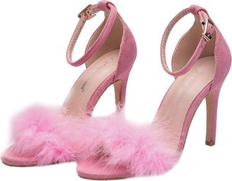 Yardwe Lightweight Female Sandals Chic Summer Shoes Strappy High Heel Sandals with Anti-slip Sole for Women Stylish Pink Open Toe Roman Heels PU Design