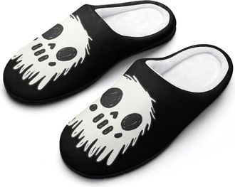 Generic White Fluffys Skull Slippers Men Winter Warm Cotton Anti-Slip Indoor Slip-Ons House Shoes