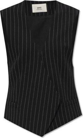 Ami Gestreept vest - Dames - Tops zonder mouwen - Zwart - S - Wol - Tops
