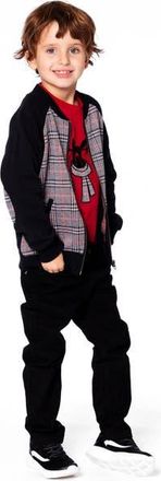 Deux par Deux Bi-Material Zip Front Jacket Plaid in Gray And Black at Nordstrom, Size 12M