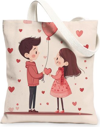 Generic Rose Valentines Day Cupid Canvas Tote Bag for Shopping 13x15, Man and Wife Couple Wedding Reusable Grocery Print Bag for Women, Romantic Lover Beach A