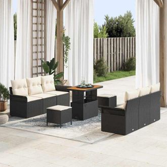 vidaXL Conjunto De Sof&aacute; De Jard&iacute;n 9 Pcs Negro, Crema 90 X 55 X 71 Cm Vidaxl