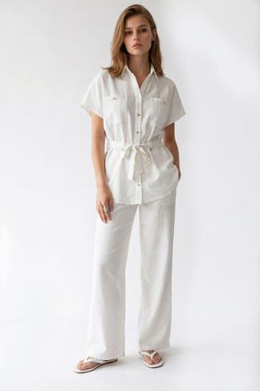 Mixray Katoenen Overhemd En Wijde Pantalon Set