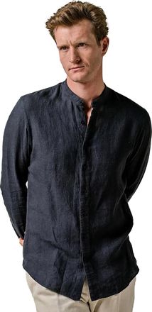 Profuomo overhemd donkerblauw standing collar linnen