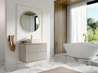 Vente-Unique Mobile per bagno sospeso con scanalature con profilo dorato lavabo da appoggio quadrato 80 cm Beige - KELIZA