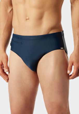 Schiesser Badeslip SCHIESSER Nautical Casual, Herren, Gr. 10, N-Gr, blau (801, admiral), Baumwolle, unifarben mit Farbeinsatz, Badehosen Badeslip, mit extra fla