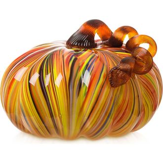 Glitzhome Multi Stripes Glass Large Glass Pumpkin Fall Harvest in Orange at Nordstrom, Size Medium