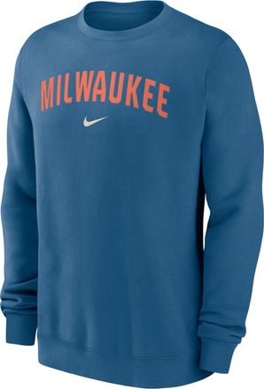 Nike Milwaukee Brewers 2-Hit Nike Mens MLB Pullover Crew in Blue | NKPU4GWMZB-JST