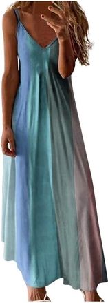 Generic BOTCAM Maxi Dresses Womens Summer Dress Large Size Long Dresses Women Vintage Plain V-Neck Sleeveless Strappy Dress Summer Loose Casual Dress Ankle Le