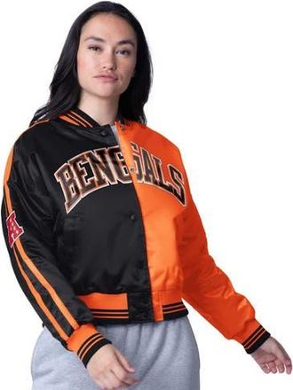 Starter Womens Starter Black/Orange Cincinnati Bengals Zone Blitz Cropped Full-Snap Satin Jacket at Nordstrom, Size Xx-Large