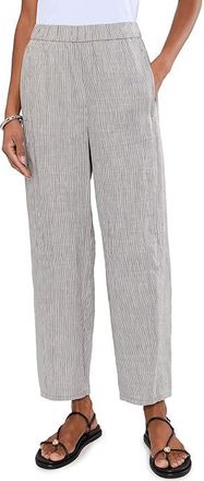 Eileen Fisher Striped Organic Linen Sheen Ankle Lantern Pants Womens Clothing Wren : MD 27, Linen/Nylon