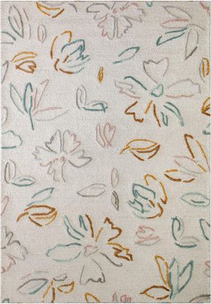Wecon Home Alfombra floral hecha a mano lana/viscosa, en relieve, blanca 70x140