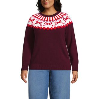 Lands End Drifter Jacquard Raglan Crew Neck Sweater in Burgundy Bow Fairisle at Nordstrom, Size 1X