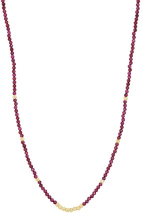 Savvy Cie Jewels GOLD PLATED OVER BRASS GARNET BEADS AND GOLD COLOR BEADS ANKLET