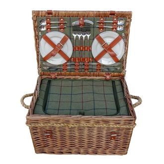 Red Hamper Wicker Burghley 4 Person Green Tweed Fitted Picnic Basket