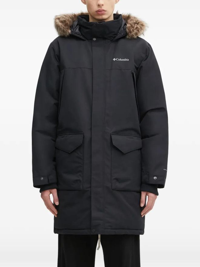 faux-fur hooded parka - Black