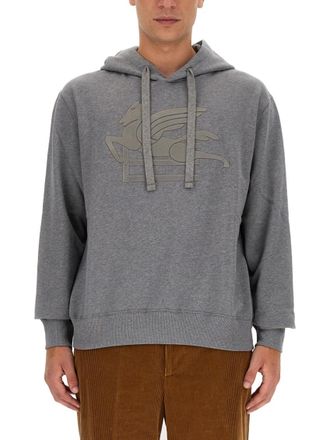 Etro Grey Logo Relaxed Hoodie