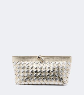 Bottega Veneta Andiamo Intrecciato metallic leather clutch
