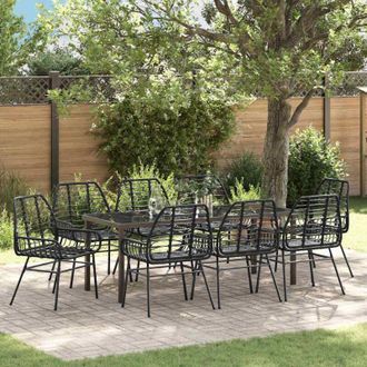 vidaXL Conjunto De Comedor De Jard&iacute;n 9 Pcs Negro Rat&aacute;n Sint&eacute;tico Vidaxl