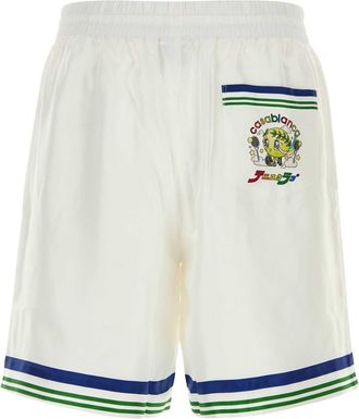 Casablanca Mens White Satin Bermuda Shorts Tennismascot Silk