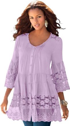 Roaman's Lace Illusion Blouse in Pale Lavender at Nordstrom, Size 36