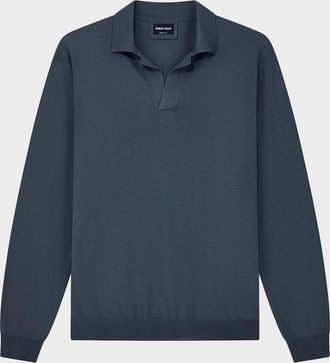 Giorgio Armani Men & apos;s Silk and Cotton Johnny Collar Polo Sweater