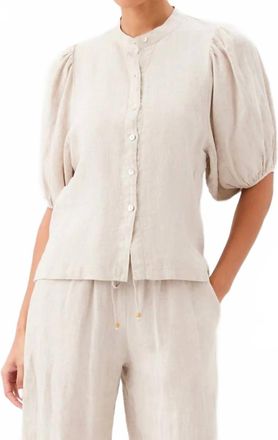 Karen Kane Puff Sleeve Linen Button-Up Shirt In Oatmeal