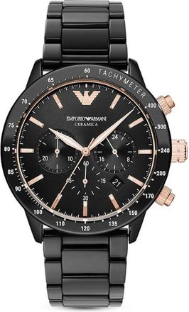 Emporio Armani Accessoires, Heren, Zwart, ONE Size, Keramisch Chronograaf Horloge