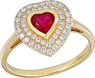 Bony Levy Ruby Heart & Diamond Halo Ring in 18K Yellow Gold at Nordstrom, Size 6.5