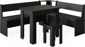 Vicco Conjunto Con Banco Esquinero Roman, Negro, 150 X 41.5 Cm Con Mesa